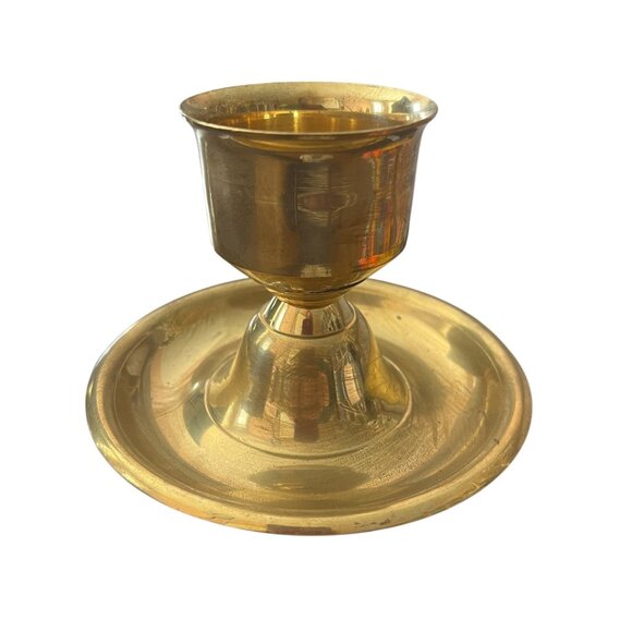 Vintage Solid Brass Chamber Candlestick Holder Tapers Finger Loop Made in India - Picture 2 of 9